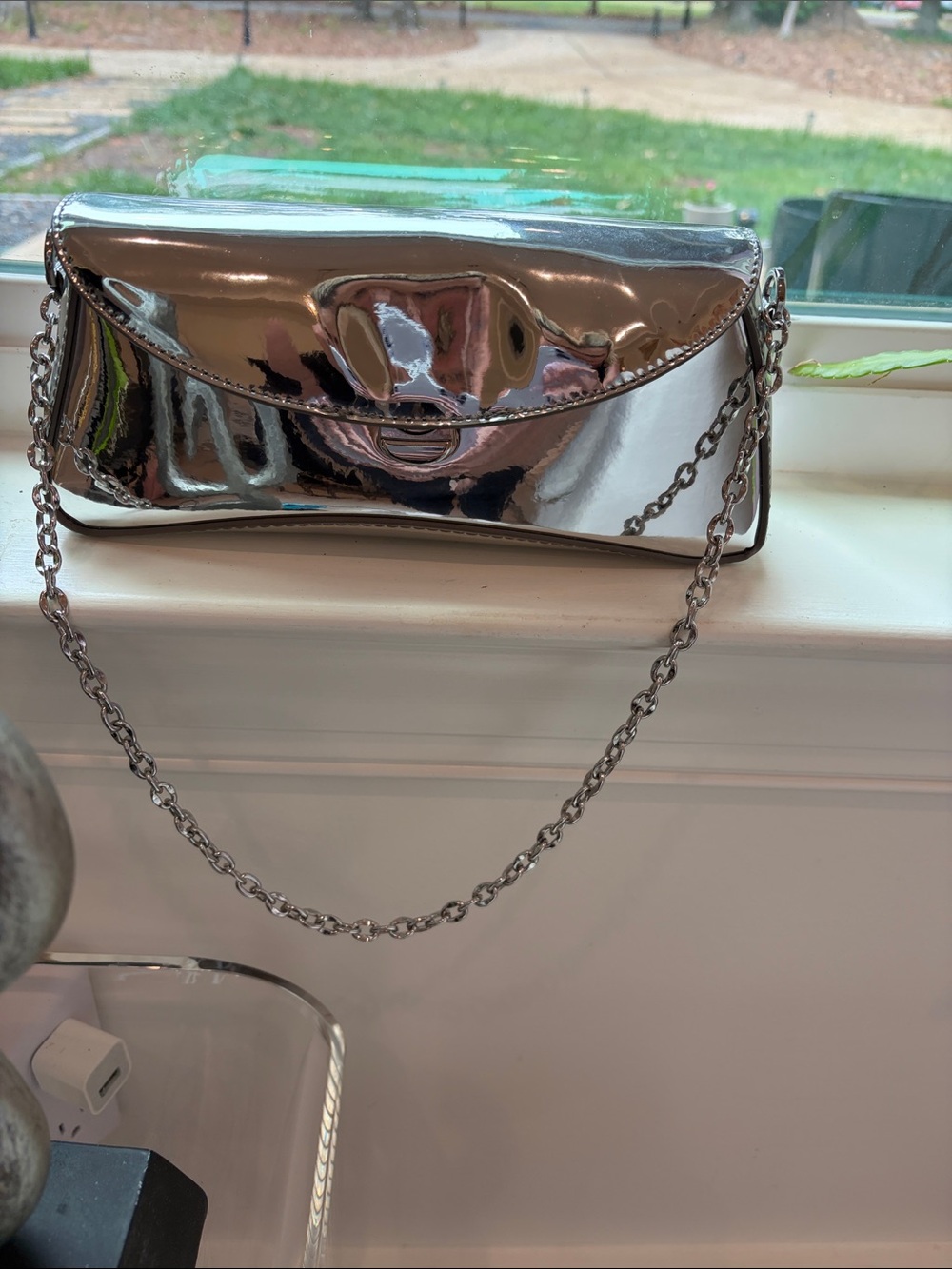 MANGO Silver/ metallic Chain-Handle Shoulder Bag - Picture 3 of 7